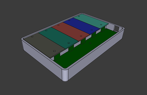 The same case, but with the modelled PCBs inside it